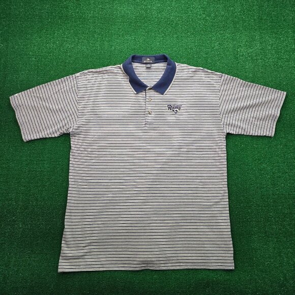 St Louis Rams Polo Shirt Mens 2XL Striped Short Sleeve Vintage NFL Football - Picture 1 of 7